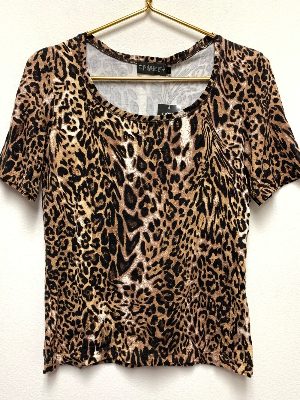Vintage Y2K Leopard Print Top Short Sleeve Tee Size Small Grunge Punk Alt 00s